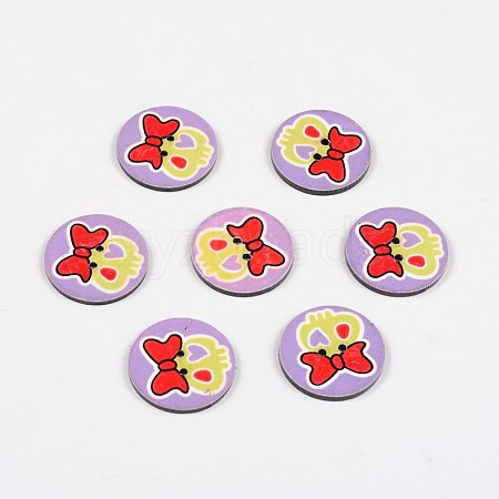 2-Hole Flat Round with Lovely Skull Pattern Acrylic Buttons BUTT-F055-02C-1