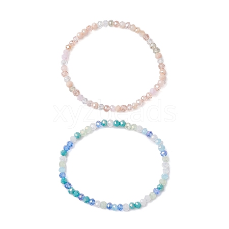 2Pcs 2 Colors Electroplate Faceted Rondelle Glass Beaded Stretch Bracelet Sets BJEW-JB10798-1