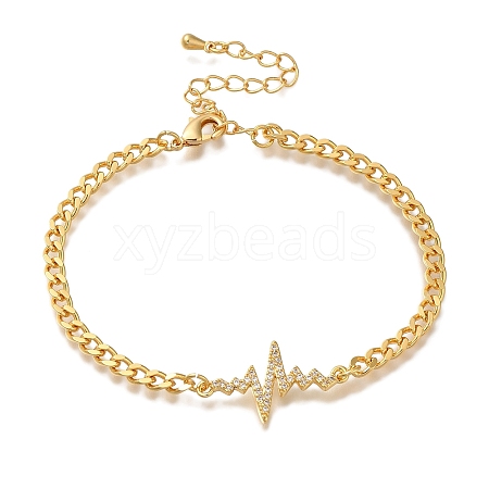 Heartbeat Brass Micro Pave Cubic Zirconia Card Paper Chain Bracelets for Women BJEW-L696-008G-1