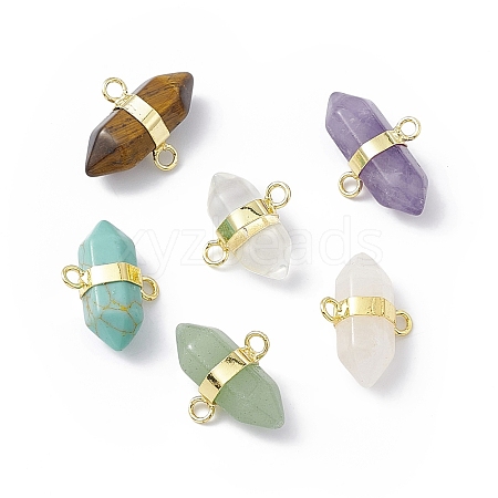 Natural  Mixed Gemstone Double Terminal Pointed Connector Charms G-P491-11G-1