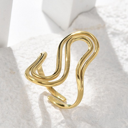 Wave 304 Stainless Steel Cuff Rings RJEW-C124-06B-G-1