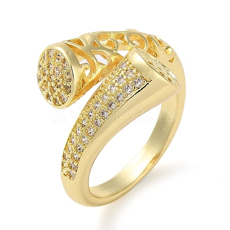 Rack Plating Brass Micro Pave Cubic Zirconia Open Cuff Rings RJEW-K266-10B-G-1