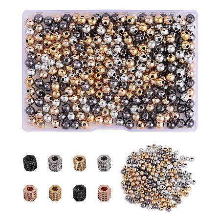 400Pcs UV Plating ABS Plastic Round Beads and 8Pcs Brass Micro Pave Cubic Zirconia European Beads CCB-SZ0001-11-1