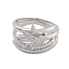 Brass Micro Pave Cubic Zirconia Bird Open Cuff Rings Set for Women RJEW-U002-11P-1