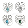 304 Stainless Steel Synthetic Gemstone Cuff Rings G-Z056-03P-1