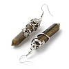 Natural Tiger Eye Bullet with Flower Dangle Earrings EJEW-G300-02P-02-3