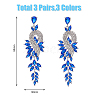 3 Pairs 3 Colors Sparkling Rhinestone Leafy Branch Dangle Stud Earrings EJEW-FI0001-90-2