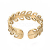 304 Stainless Steel Leaf Wrap Open Cuff Ring RJEW-T023-63G-2