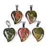 Natural Unakite Heart Pendants G-H073-03P-10-1