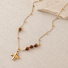 European Faceted Natural Tiger Eye 304 Stainless Steel Alphabet Pendant Necklaces QN9691-24-1