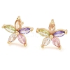 Rack Plating Flower Brass Cubic Zirconia Stud Earrings EJEW-M090-13G-05-1