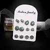 6 Pairs 6 Style Flower & Heart & Teardrop Synthetic Turquoise Stud Earrings with Rhinestone AJEW-PW0005-26AS-3