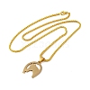 Horseshoe with Horse Head 201 Stainless Steel Pendant Necklace with Iron Box Chains NJEW-D048-01G-1