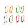 Brass Enamel Huggie Hoop Earrings EJEW-S210-014-NR-1
