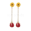 Alloy Enamel Ladybug with Resin Daisy Dangle Stud Earrings EJEW-JE05229-1