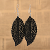 Cute Design Filigree Leaf Wood Dangle Earrings EJEW-I179-08-1