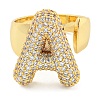 Brass Micro Pave Clear Cubic Zirconia Letter Open Cuff Ring for Women RJEW-M173-01G-A-2