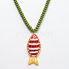 Summer Beach Resin Red Fish Pendant Rondelle Beaded Necklaces for Women WG3A5E5-02-2
