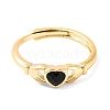 Hand with Heart Natural Black Agate Agate Adjustable Rings RJEW-Q817-06G-03-2