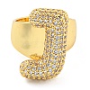 Brass Micro Pave Clear Cubic Zirconia Letter Open Cuff Ring for Women RJEW-M173-01G-J-2