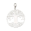 Flat Round with Tree of Life 201 Stainless Steel Filigree Pendant Decorations X-HJEW-JM00573-03-1