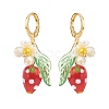 Lampwork Strawberry with Plastic Pearl Flower Dangle Leverback Earring X-EJEW-TA00130-2
