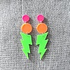Flat Round with Lightning Bolt Acrylic Dangle Stud Earrings FS-WG93F7F-05-1