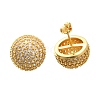 Half Round Brass Micro Pave Clear Cubic Zirconia Stud Earrings EJEW-C126-05G-4