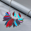 Leaf Alloy with Imitation Leather Pendant Necklace & Stud Dangle Earring FS-WGFF9DD-04-2