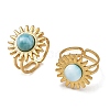 Natural Larimar Cabochons & Stainless Steel Cuff Open Rings RJEW-JR01090-01-3