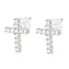 Cross Brass Micro Pave Cubic Zirconia Stud Earrings EJEW-L270-22P-1