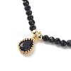 Cubic Zirconia Teardrop Pendant Necklace with Natural Dyed & Heated Black Agate Beaded Chains NJEW-JN04121-04-4