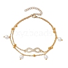 304 Stainless Steel with Shell Pearl Beads with Cubic Zirconia Anklet AJEW-AN00609-1