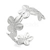 Flower Rack Plating Brass Open Cuff Bangles for Women BJEW-P322-05P-1