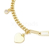 Brass Clear Cubic Zirconia Flat Round & Heart Charm Bracelets BJEW-JB10396-3