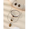 Oval Alloy with Natural Tiger Eye Pendant Necklaces & Dangle Earrings & Cuff Ring & Bangles Sets WG03D09-01-1