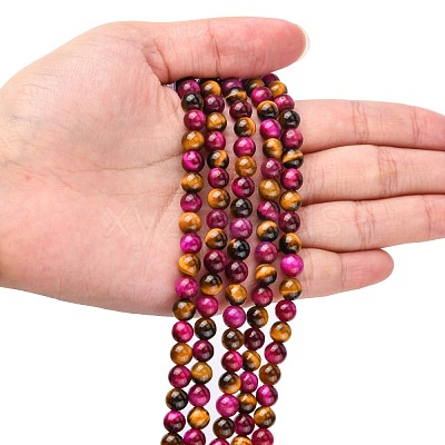 Natural Rose Tiger Eye(Dyed & Heated) and Yellow Tiger Eye(Dyed & Heated) Beads Strands X-G-G101-6mm-1-1