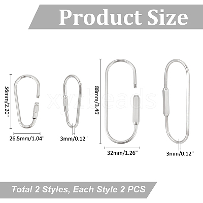 4Pcs 2 Styles 304 Stainless Steel Screw Carabiner Lock Charms STAS-UN0059-93-1