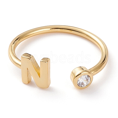 Brass Micro Pave Clear Cubic Zirconia Cuff Rings RJEW-J074-01G-N-1
