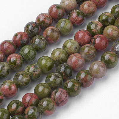 Natural Unakite Bead Strands G-G735-67-4mm-1