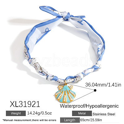 304 Stainless Steel Pendant Printed Scarf Necklaces FS-WGD2FA8-19-1