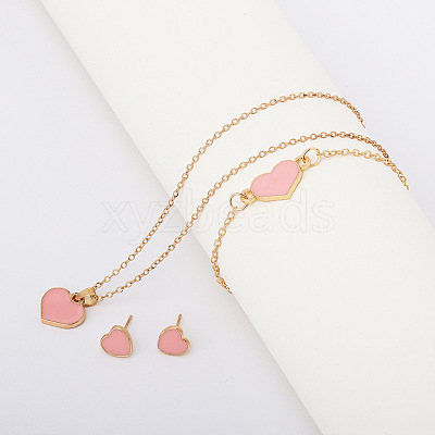 Heart Alloy Enamel Link Bracelets & Stud Earrings & Pendant Necklaces for Women FS-WG7E308-04-1