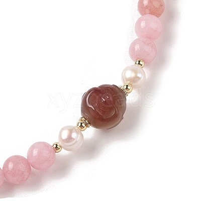 Natural Agate & Pearl &  Natural Rose Quartz Beaded Necklaces NJEW-L119-08G-1