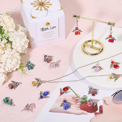 36Pcs 6 Colors Angel Glass Pendants PALLOY-CA00009-1