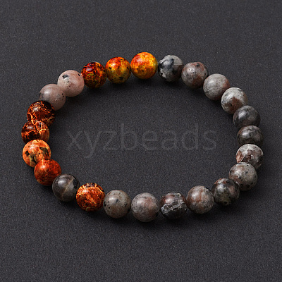8mm Round Natural Fluorescent Syenite Rock(Glow under UV Light) Beaded Streth Bracelets BJEW-JB10859-1