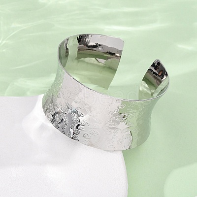 Hammered Brass Cuff Bangles for Women BJEW-A163-04B-P-1