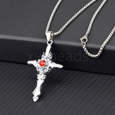 Cross Alloy Rhinestone Pendant Necklaces for Men FS-WG275E1-01-1