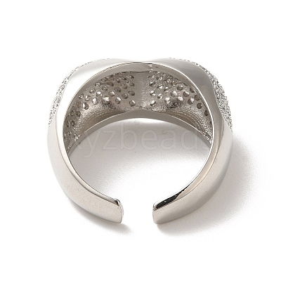 Brass Pave Cubic Zirconia Open Cuff Rings for Women RJEW-M169-05P-1