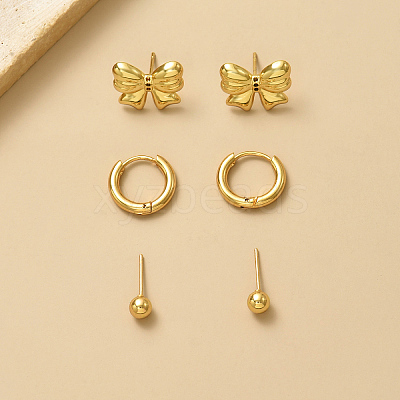 3 Pairs Sweet Bowknot Brass Earring Sets LE1434-1