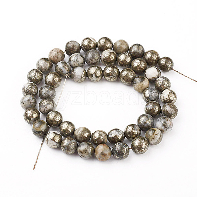 Natural Pyrite Beads Strands G-G839-01-8mm-1